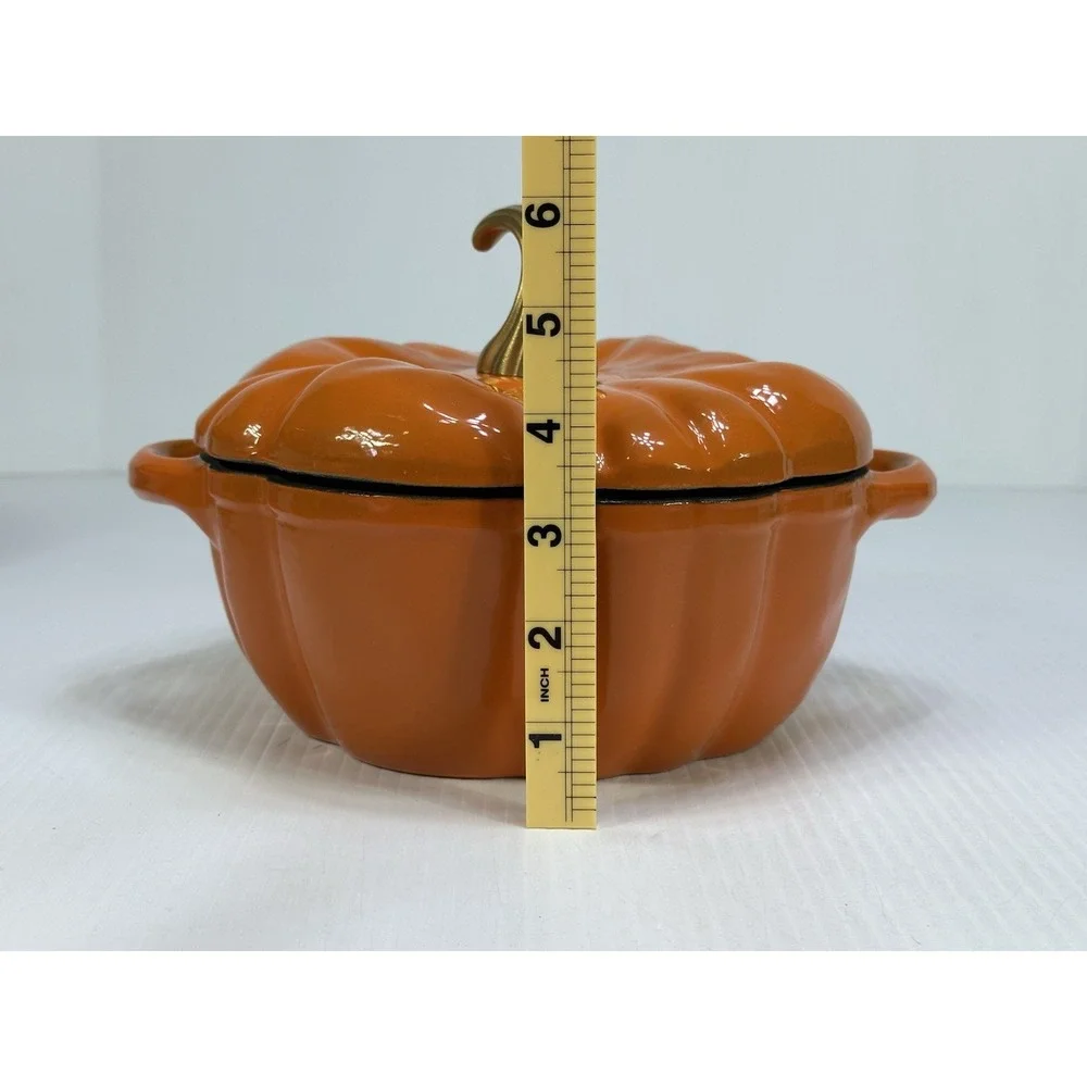 Smith & Clark Ironworks Orange Enameled Fall Pumpkin Cast Iron 2 QT Dutch Oven